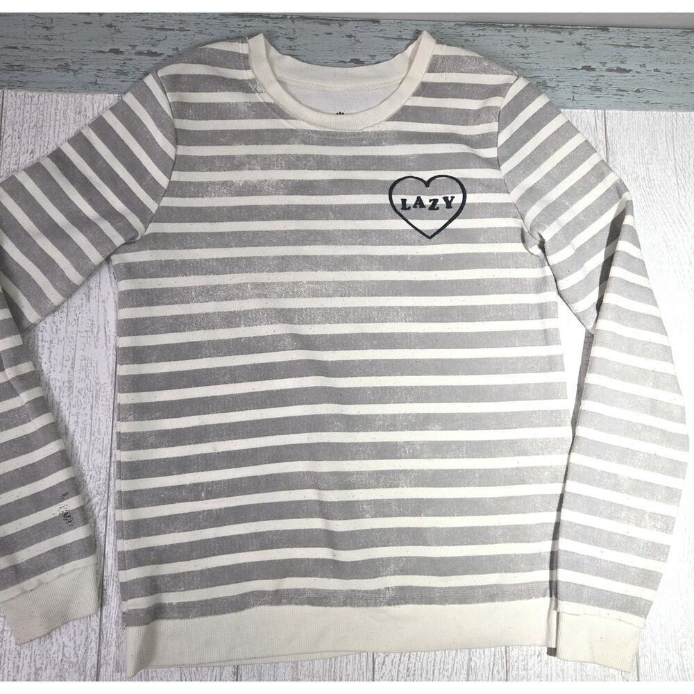 Well Worn White Gray Striped "Lazy" Pullover Soft Lightweight Sweatshirt MED